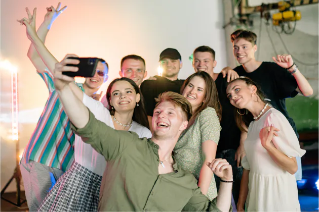 Young adults growing together in supportive mental health community with peer support and connection